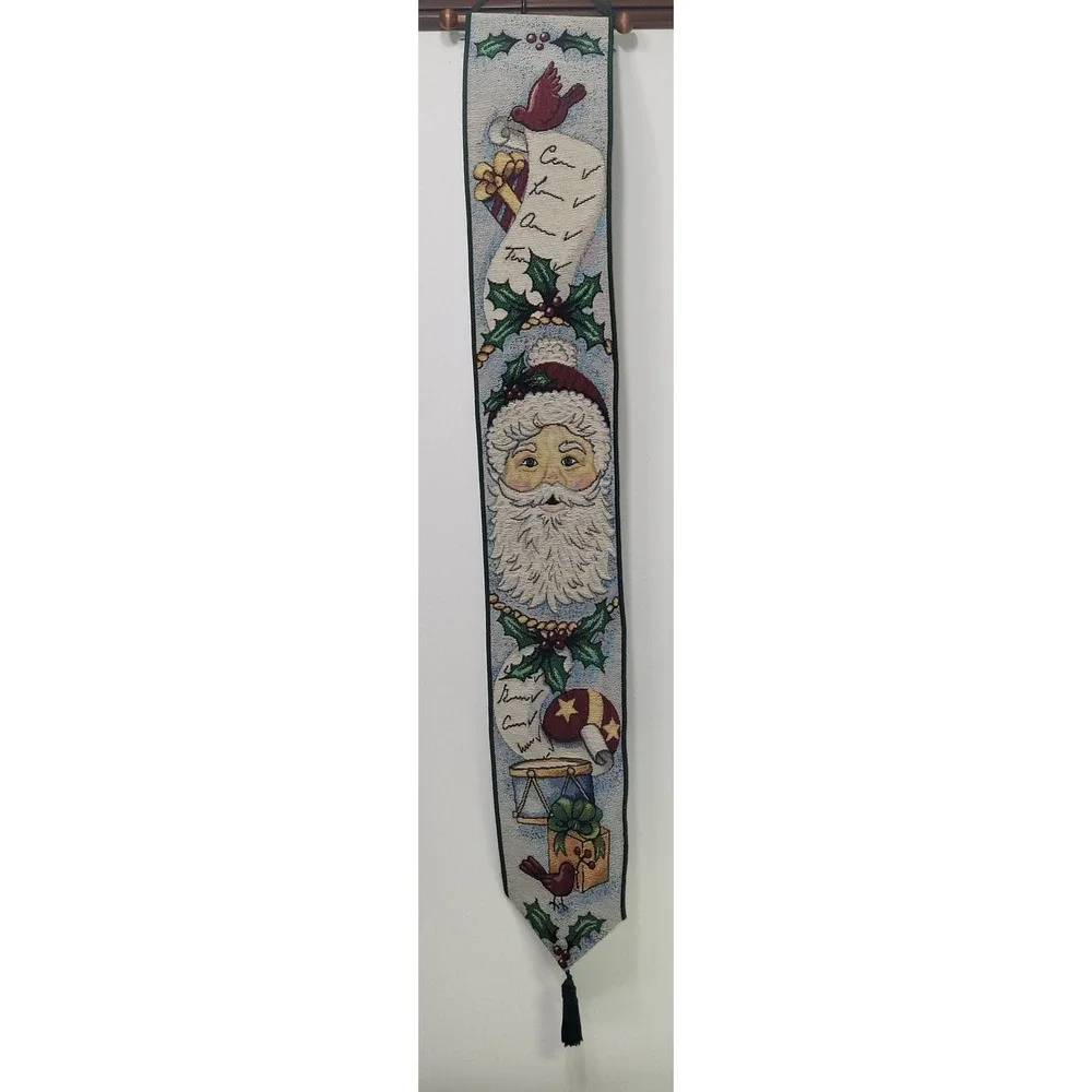 Vintage Christmas Santa Claus Woven Tapestry Bell Pull Wall Hanging 42x7.5